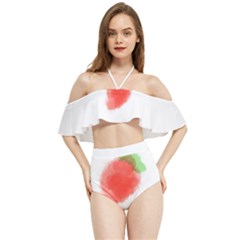 Strawbery Fruit Watercolor Painted Halter Flowy Bikini Set 