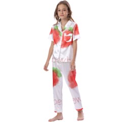 Strawbery Fruit Watercolor Painted Kids  Satin Short Sleeve Pajamas Set