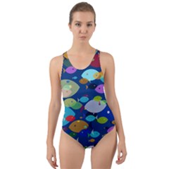 Illustrations Sea Fish Swimming Colors Cut-out Back One Piece Swimsuit