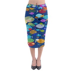 Illustrations Sea Fish Swimming Colors Midi Pencil Skirt