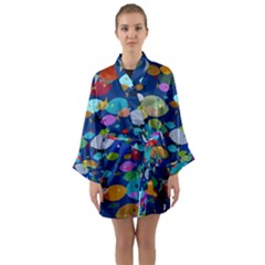 Illustrations Sea Fish Swimming Colors Long Sleeve Satin Kimono