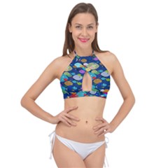 Illustrations Sea Fish Swimming Colors Cross Front Halter Bikini Top