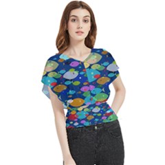 Illustrations Sea Fish Swimming Colors Butterfly Chiffon Blouse