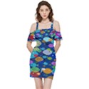 Illustrations Sea Fish Swimming Colors Shoulder Frill Bodycon Summer Dress View3