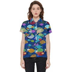 Illustrations Sea Fish Swimming Colors Short Sleeve Pocket Shirt