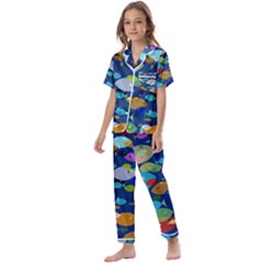 Illustrations Sea Fish Swimming Colors Kids  Satin Short Sleeve Pajamas Set