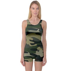 Green Military Camouflage Pattern One Piece Boyleg Swimsuit by fashionpod