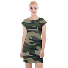 Green Military Camouflage Pattern Cap Sleeve Bodycon Dress by fashionpod