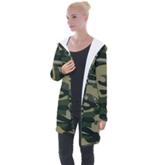 Green Military Camouflage Pattern Longline Hooded Cardigan by fashionpod