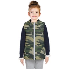 Green Military Camouflage Pattern Kids  Hooded Puffer Vest by fashionpod