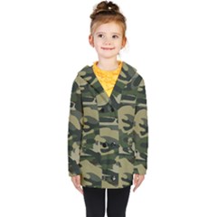 Green Military Camouflage Pattern Kids  Double Breasted Button Coat by fashionpod