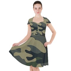 Green Military Camouflage Pattern Cap Sleeve Midi Dress by fashionpod