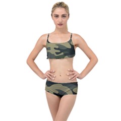 Green Military Camouflage Pattern Layered Top Bikini Set by fashionpod