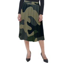 Green Military Camouflage Pattern Classic Velour Midi Skirt 