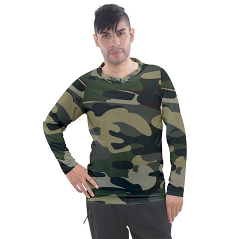 Green Military Camouflage Pattern Men s Pique Long Sleeve Tee by fashionpod