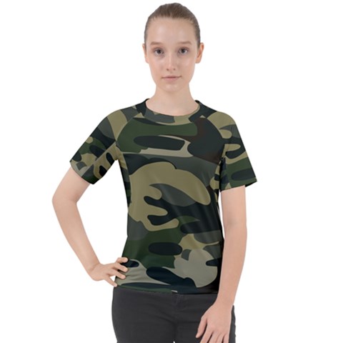 Green Military Camouflage Pattern Women s Sport Raglan Tee by fashionpod