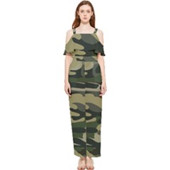 Green Military Camouflage Pattern Draped Sleeveless Chiffon Jumpsuit by fashionpod