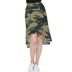 Green Military Camouflage Pattern Frill Hi Low Chiffon Skirt by fashionpod