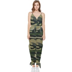Green Military Camouflage Pattern Sleeveless Tie Ankle Jumpsuit by fashionpod