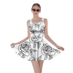 Line Art Black And White Rose Skater Dress