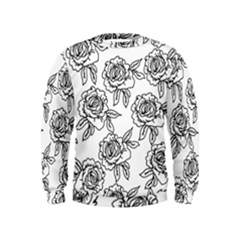 Line Art Black And White Rose Kids  Sweatshirt by MintanArt