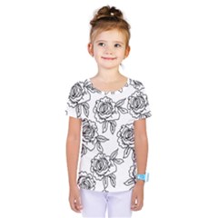 Line Art Black And White Rose Kids  One Piece Tee