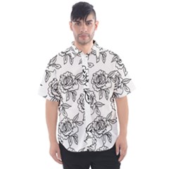 Line Art Black And White Rose Men s Short Sleeve Shirt