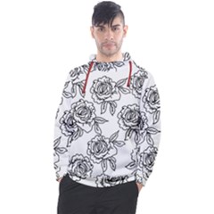Line Art Black And White Rose Men s Pullover Hoodie