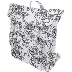 Line Art Black And White Rose Buckle Up Backpack