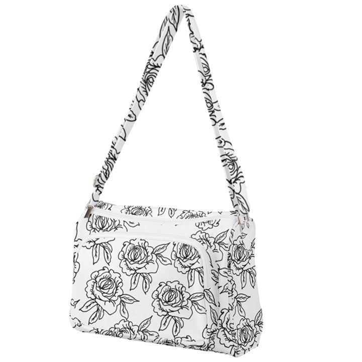 Line Art Black And White Rose Front Pocket Crossbody Bag