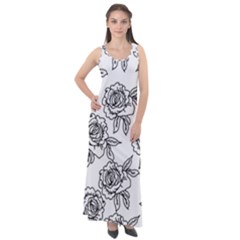 Line Art Black And White Rose Sleeveless Velour Maxi Dress