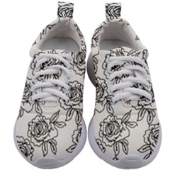 Line Art Black And White Rose Kids Athletic Shoes