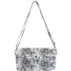 Line Art Black And White Rose Removable Strap Clutch Bag