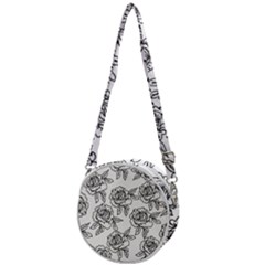 Line Art Black And White Rose Crossbody Circle Bag by MintanArt