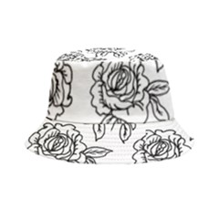 Line Art Black And White Rose Bucket Hat by MintanArt