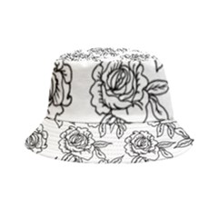 Line Art Black And White Rose Inside Out Bucket Hat by MintanArt