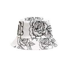 Line Art Black And White Rose Inside Out Bucket Hat (kids) by MintanArt