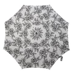 Line Art Black And White Rose Hook Handle Umbrellas (medium) by MintanArt