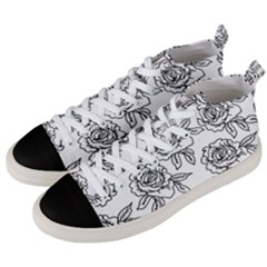 Line Art Black And White Rose Men s Mid-top Canvas Sneakers by MintanArt