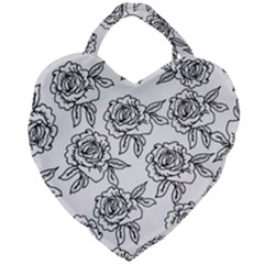 Line Art Black And White Rose Giant Heart Shaped Tote by MintanArt