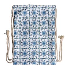 Blue Floral Pattern Drawstring Bag (large) by MintanArt