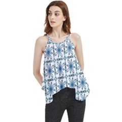 Blue Floral Pattern Flowy Camisole Tank Top by MintanArt