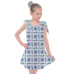 Blue Floral Pattern Kids  Tie Up Tunic Dress by MintanArt