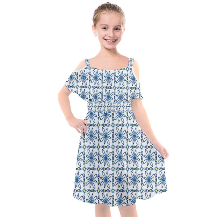 Blue floral pattern Kids  Cut Out Shoulders Chiffon Dress