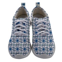 Blue Floral Pattern Athletic Shoes by MintanArt