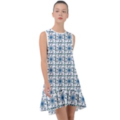 Blue Floral Pattern Frill Swing Dress by MintanArt