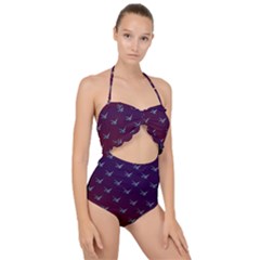 Blue Bird Of Happiness - Dark - By Larenard Scallop Top Cut Out Swimsuit by LaRenard