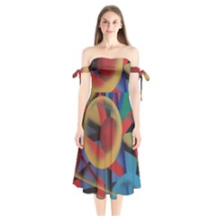 Kaleidoscope 2 Shoulder Tie Bardot Midi Dress