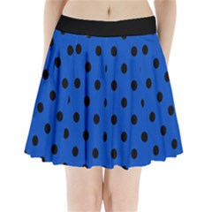 Large Black Polka Dots On Absolute Zero Blue - Pleated Mini Skirt by FashionLane