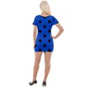 Large Black Polka Dots On Absolute Zero Blue - Short Sleeve Asymmetric Mini Dress View2